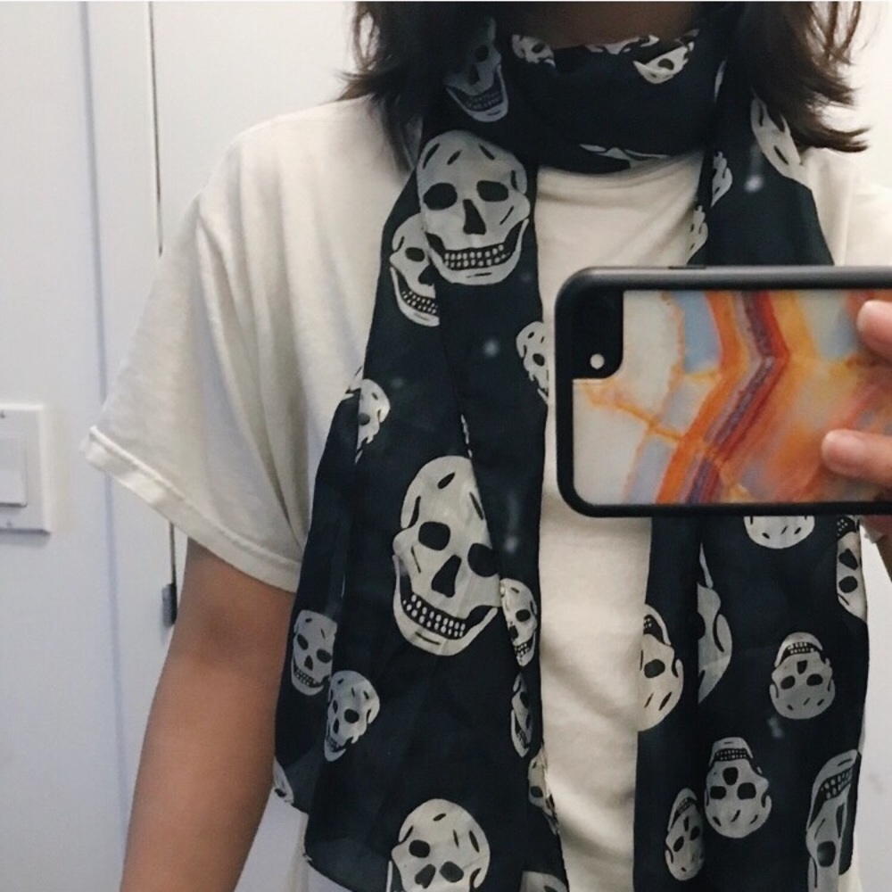 Semi sheer black skull scarf